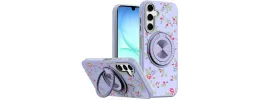 For Samsung A17 5G Metal Diamond CD Pattern Design Matte Finished Hybrid with Rotational Ring [Car Mount Friendly] Case - Lavender Floral