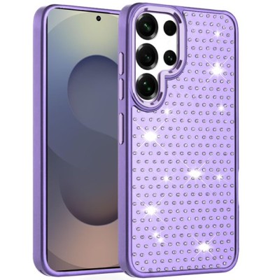 For Samsung s25 Ultra Beautiful Diamond Metallic Design Metal Chrome Edged Hybrid - Purple