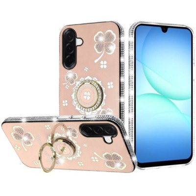 For Samsung A17 5G Splendid Glitter with Diamonds All Around  Edges Ring Stand Case Cover - Gold