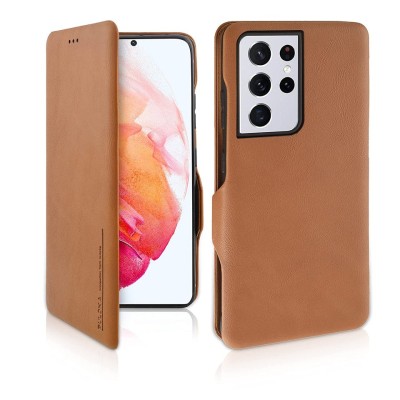 For Samsung S23 PU Leather Window Flap Case with Cover - Tan