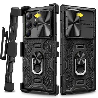 For Samsung S23 Plus Holster Magnetic Ringstand Clip Cover Case - Black