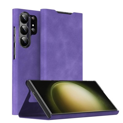 For Samsung S23 Plus PU Leather Window Flap Case with Cover - Dark Purple