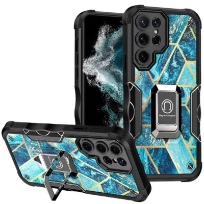 For Samsung S23 Plus Stellar Hybrid IMD Design Ring Stand Cover Case - B