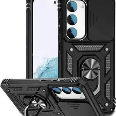 For Samsung S23 Plus Utter Tough Metal Ring Movable Camera Window Hybrid Case Cover - Navy blue