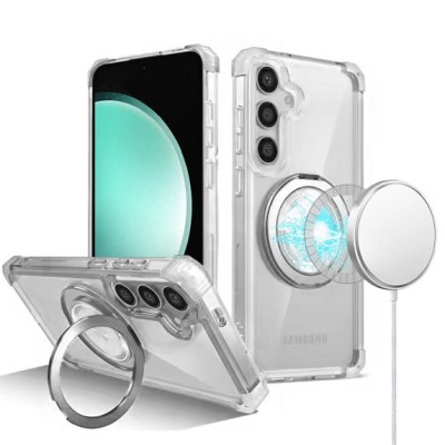 For Samsung S23 Ultra Shield Magnetic Ring Transparent HQ 360 Degree Rotational Shockproof - Clear