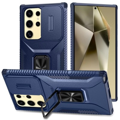 For Samsung S23 Ultra Complete Magnetic Metal Ring Stand Camera Protection Hybrid - Blue