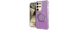 For Samsung S23 Ultra Hoop Kickstand [Magnetic Circle] HD Transparent Chrome Hybrid - Purple