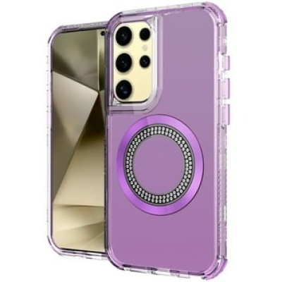 For Samsung S23 Ultra Hoop Kickstand [Magnetic Circle] HD Transparent Chrome Hybrid - Purple