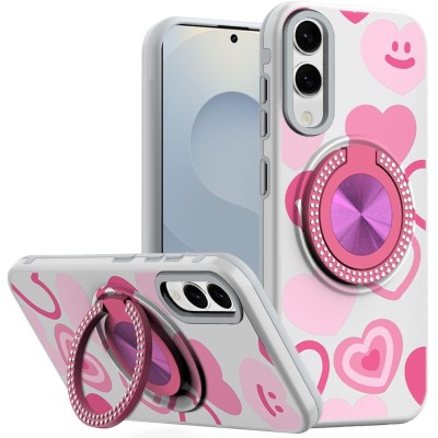 For Samsung S23 Ultra Metal Diamond CD Pattern Design Matte  Finished Hybrid with Rotational Ring [Car Mount Friendly] Case  Floral E