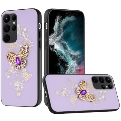 For Samsung S23 Ultra SPLENDID Diamond Glitter Ornaments Engraving Case Cover - Garden Butterflies Purple