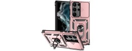 For Samsung S23 Ultra Utter Tough Metal Ring Movable Camera Window Hybrid Case Cover - Rose Gold