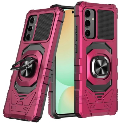 For Samsung S24 FE Robotic Hybrid with Magnetic Ring Stand Case Cover - Hot Pink
