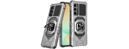 For Samsung S24 FE Robotic Hybrid with Magnetic Ring Stand Case Cover - Silver