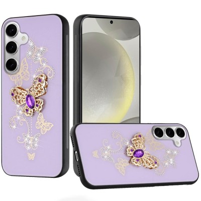 For Samsung S24 FE SPLENDID Diamond Glitter Ornaments Engraving - Garden Butterflies Purple