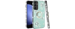 For Samsung S24 FE Splendid Glitter with Diamonds All Around Edges Ring Stand - Teal