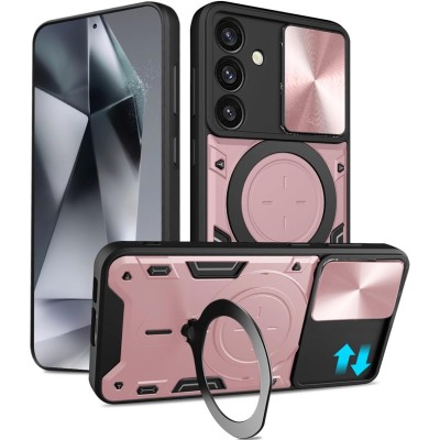 For Samsung S24 FE Utter Tough Metal Ring Movable Camera Window Hybrid - Rose Gold