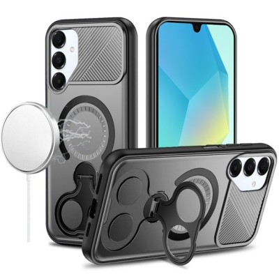 For Samsung A16 5G Car Mount with 2-Ring Stand Hybrid Case  Gray