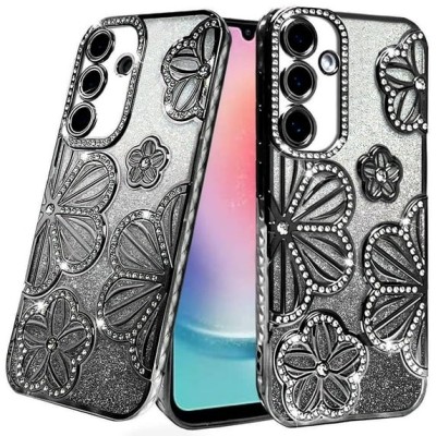 For Samsung Galaxy A26 Shimmer Glitter Floral Design Thick TPU Case Cover - Black