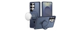 For Samsung s25 Ultra Matte Finish Simplified Magnetic Ring With  Stand Hybrid Case - Navy Blue