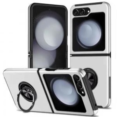 For Samsung Z Flip 6 CHIEF Oil Painted Magnetic Ring Stand Hybrid Case Cover - Silver