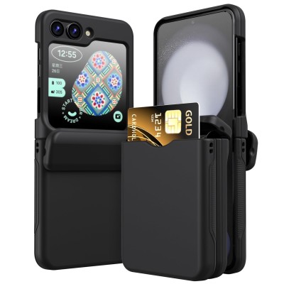 For Samsung Z Flip 6 Card Slot Wallet Holder Case Cover - Black