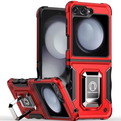 For Samsung Z Flip 6 OPTIMUM Magnetic Ring Stand Hybrid Case Cover - Red