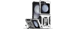 For Samsung Z Flip 6 OPTIMUM Magnetic Ring Stand Hybrid Case Cover - Silver