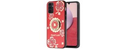 For Samsung Z Flip 6 SPLENDID Diamond Glitter Ornaments Engraving Case Cover - Good Luck Floral Red