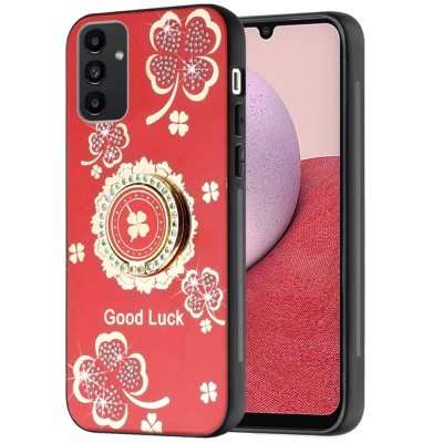 For Samsung Z Flip 6 SPLENDID Diamond Glitter Ornaments Engraving Case Cover - Good Luck Floral Red