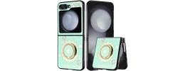 For Samsung Z Flip 6 SPLENDID Diamond Glitter Ornaments Engraving Case Cover - Good Luck Floral Teal