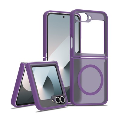 For Samsung Z Flip 6/Z Flip 7 FE [Magnetic Circle] Smooth Safe Matte Feel Hybrid Case - Dark Purple