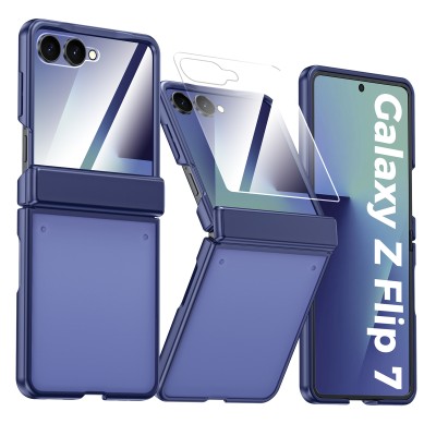 For Samsung Z Flip 7 CHIEF Oil Painted Magnetic Ring Stand Hybrid Case Cover - Dark Blue