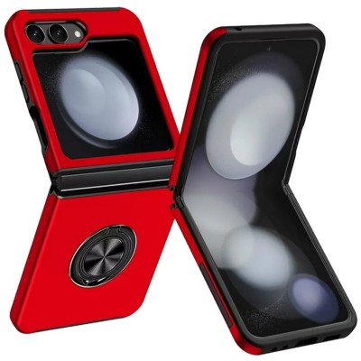 For Samsung Z Flip 7 CHIEF Oil Painted Magnetic Ring Stand Hybrid Case Cover - Red