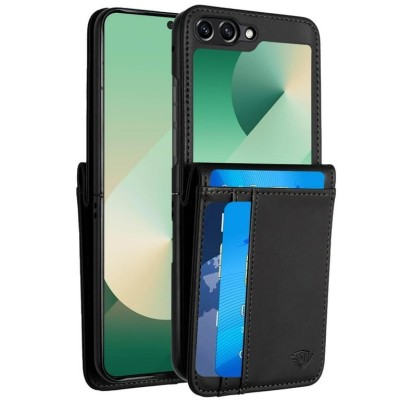 For Samsung Z Flip 7 Card Slot Wallet Holder Case Cover - Black