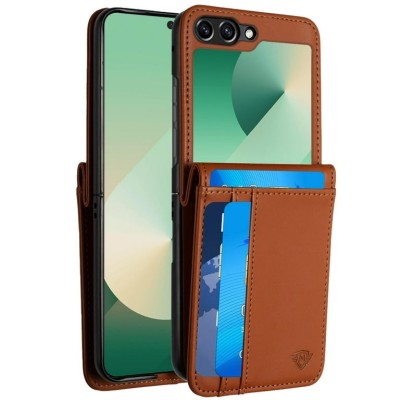 For Samsung Z Flip 7 Card Slot Wallet Holder Case Cover - Brown
