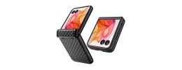 For Samsung Z Flip 7 Embossed Floral Design Case Cover with Strap - Black