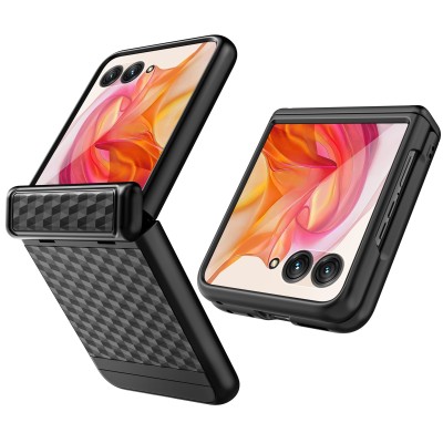 For Samsung Z Flip 7 Embossed Floral Design Case Cover with Strap - Black
