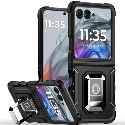 For Samsung Z Flip 7 OPTIMUM Magnetic Ring Stand Hybrid Case Cover - Black