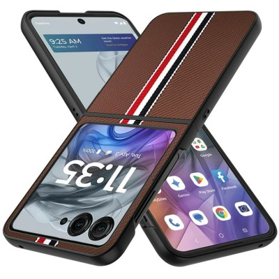For Samsung Z Flip 7 PU Vegan Leather Premium Hard Snap On Case Cover - Brown