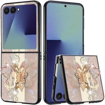 For Samsung Z Flip 7 SPLENDID Diamond Glitter Ornaments Engraving Case Cover - Good Luck Floral Gold