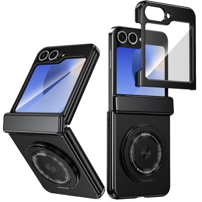 For Samsung Z Flip 7 Spectacular Full Bling Stones Glitter HQ Hybrid Floral Series - Black