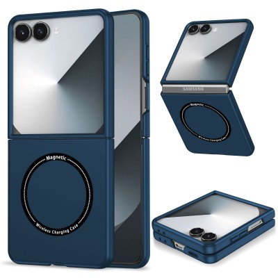For Samsung Z Flip 7 Utter Tough Metal Ring Movable Camera Window Hybrid Case Cover - Navy blue