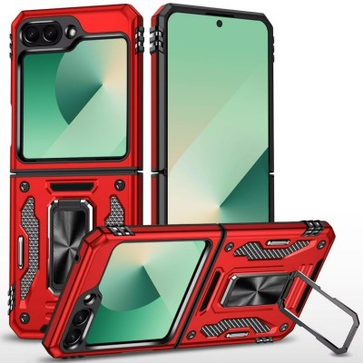For Samsung Z Flip 7 Utter Tough Metal Ring Movable Camera Window Hybrid Case Cover - Red