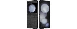 For Samsung Z Flip 7FE / Flip 6 Velvet Fabric Flip Phone Premium PU Vegan Leather Cover Case - Black