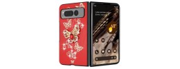 For Samsung Z Fold 6 SPLENDID Diamond Glitter Ornaments  Engraving Case Cover - Good Luck Floral Red