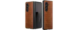 For Samsung Z Fold 7 PU Vegan Leather Premium Hard Snap On Case Cover - Brown