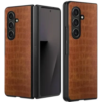 For Samsung Z Fold 7 PU Vegan Leather Premium Hard Snap On Case Cover - Brown