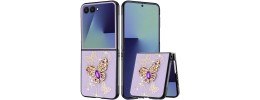 For Samsung Z Fold 7 SPLENDID Diamond Glitter Ornaments Engraving Case Cover - Garden Butterflies Purple