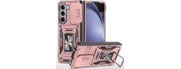 For Samsung Z Fold 6 Utter Tough Metal Ring Movable Camera Window Hybrid Case Cover - Rose Gold