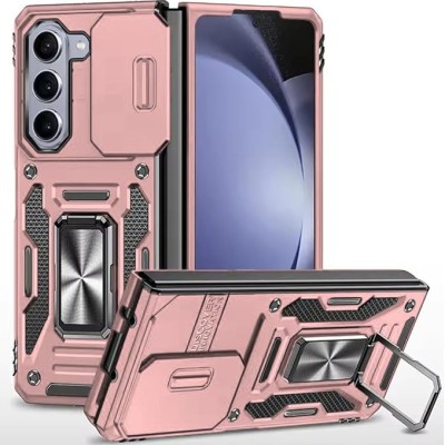 For Samsung Z Fold 6 Utter Tough Metal Ring Movable Camera Window Hybrid Case Cover - Rose Gold